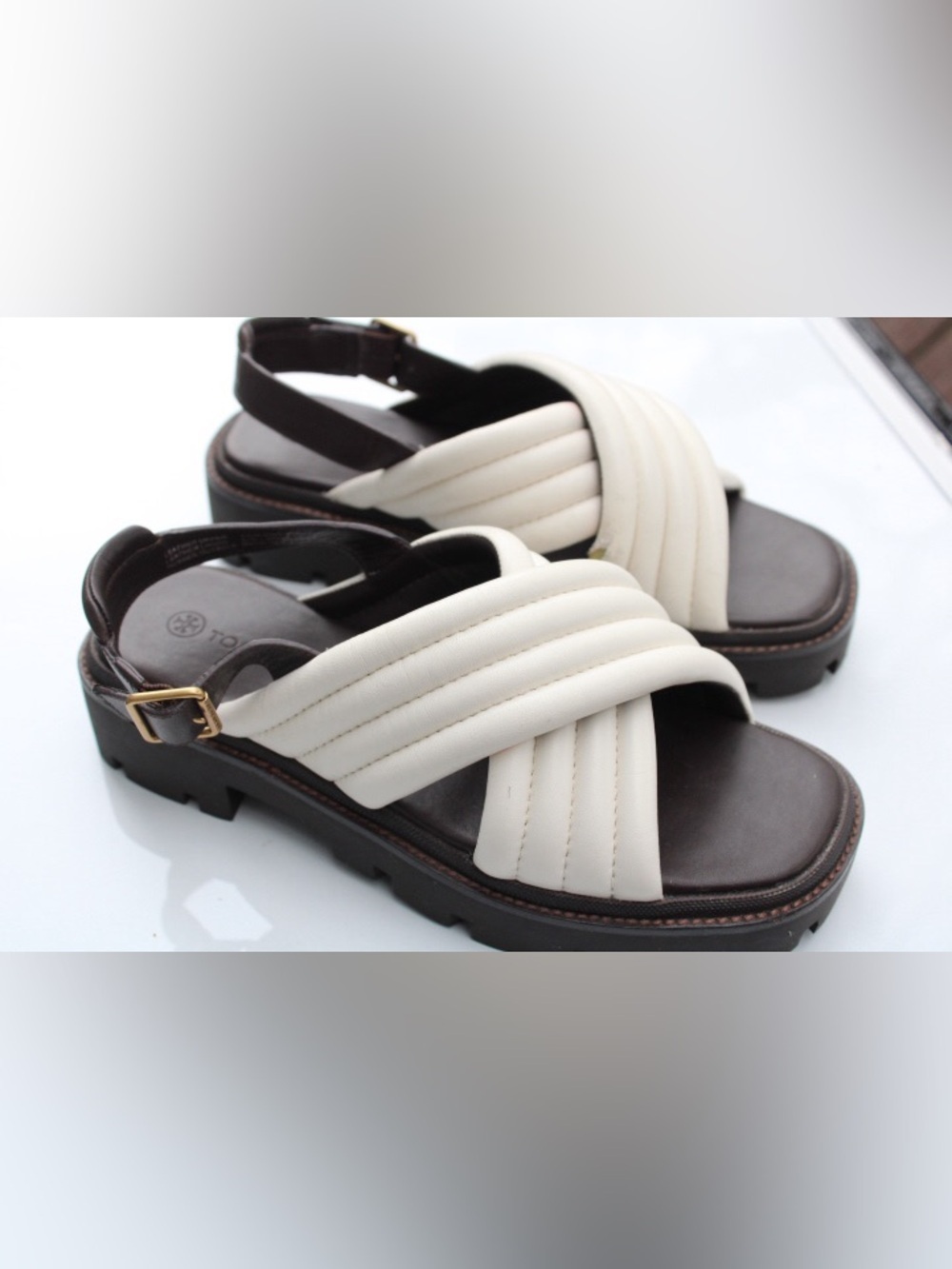 Tory Burch Quilted Leather Crisscross Slingback Lug Sandals
